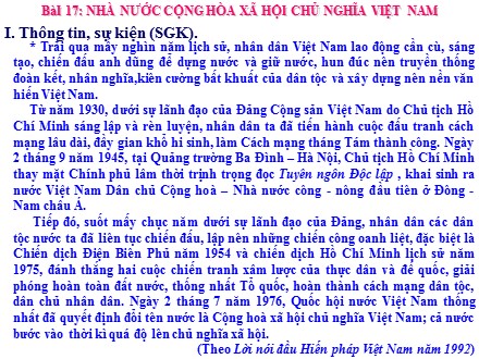 Bài giảng Stem Giáo dục công dân Lớp 7 - Bài 17: Nhà nước Cộng hòa xã hội chủ nghĩa Việt Nam