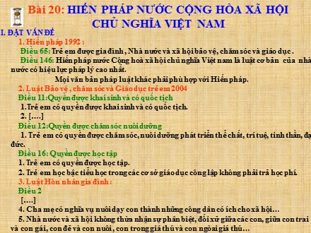 Bài giảng Stem Giáo dục công dân Lớp 8 - Bài 20: Hiến pháp nước cộng hòa xã hội chủ nghĩa Việt Nam