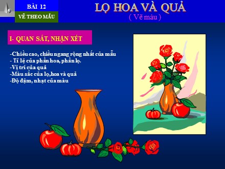 Bài giảng Stem Mĩ Thuật Lớp 7 - Bài 11: Vẽ theo mẫu Lọ hoa và quả (Vẽ màu)